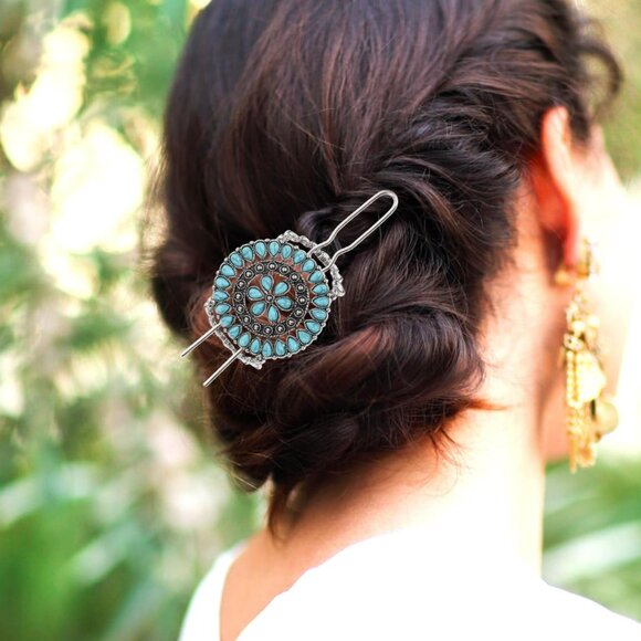 Retro Turquoise Decorative‎ Hair Fork Flower Hairpin Accessory Boho Hair Clip main image 5